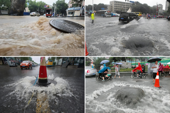 臺風致濟南暴雨多井蓋現“泉涌”，智能井蓋臺風天護市民腳下安全(圖1)